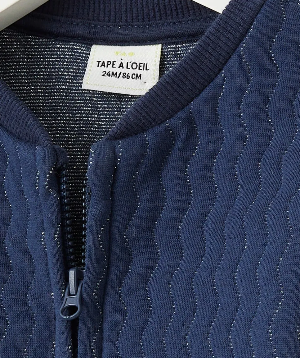 Cardigan bébé fille bleu marine avec fils couleur argentée