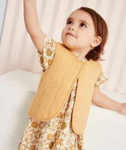 Cardigan bébé fille sans manches jaune rembourré