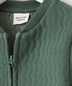 Cardigan bébé fille vert avec fils couleur argentée