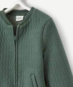 Cardigan bébé fille vert avec fils couleur argentée