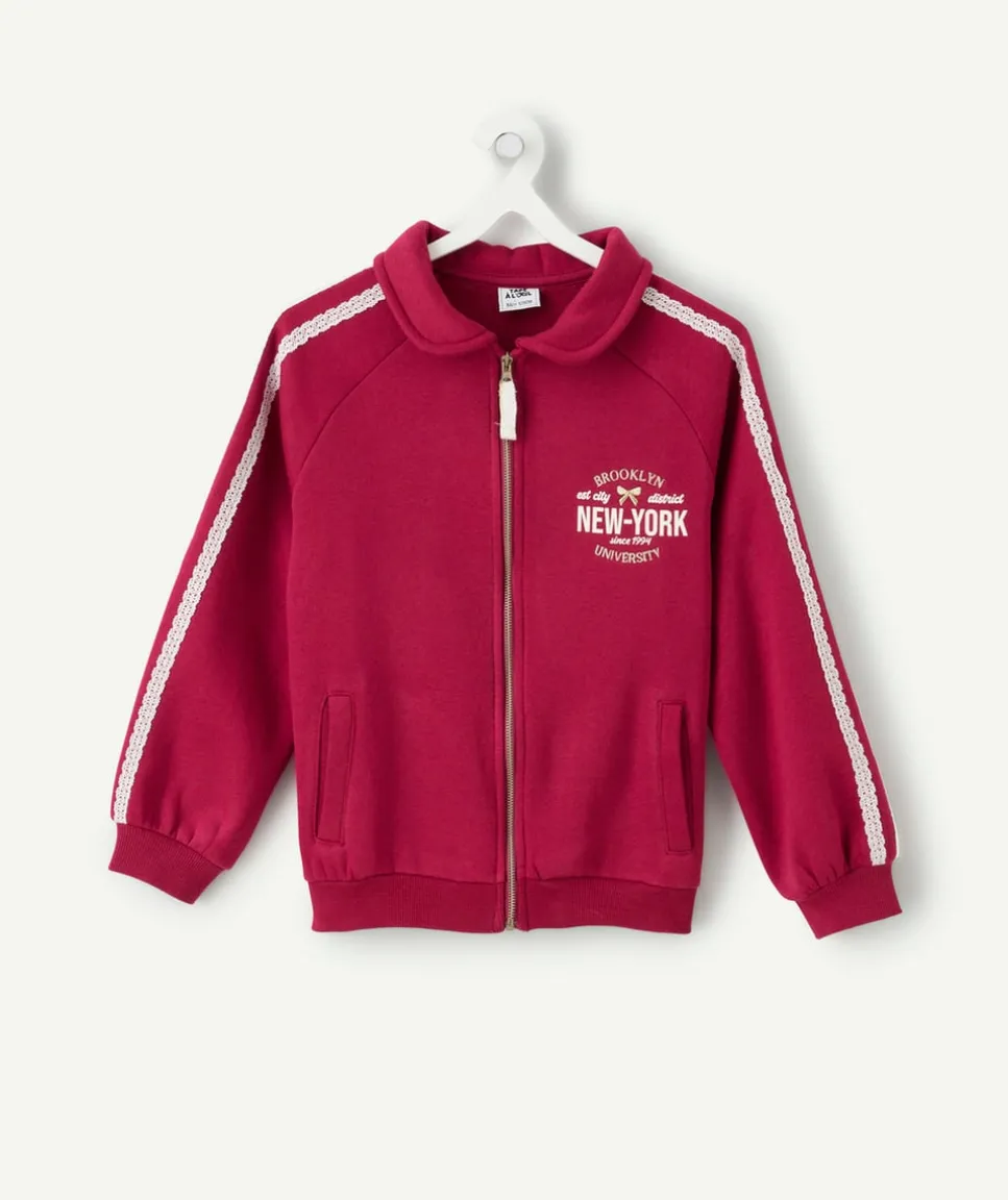 Cardigan fille zippé bordeaux message