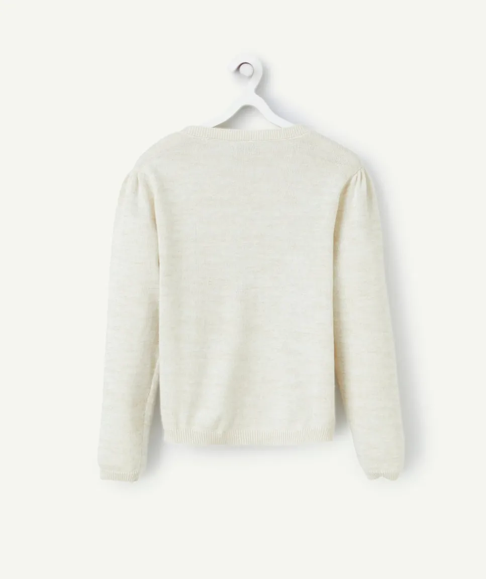 Cardigan manches longues fille écru avec détails pailletés