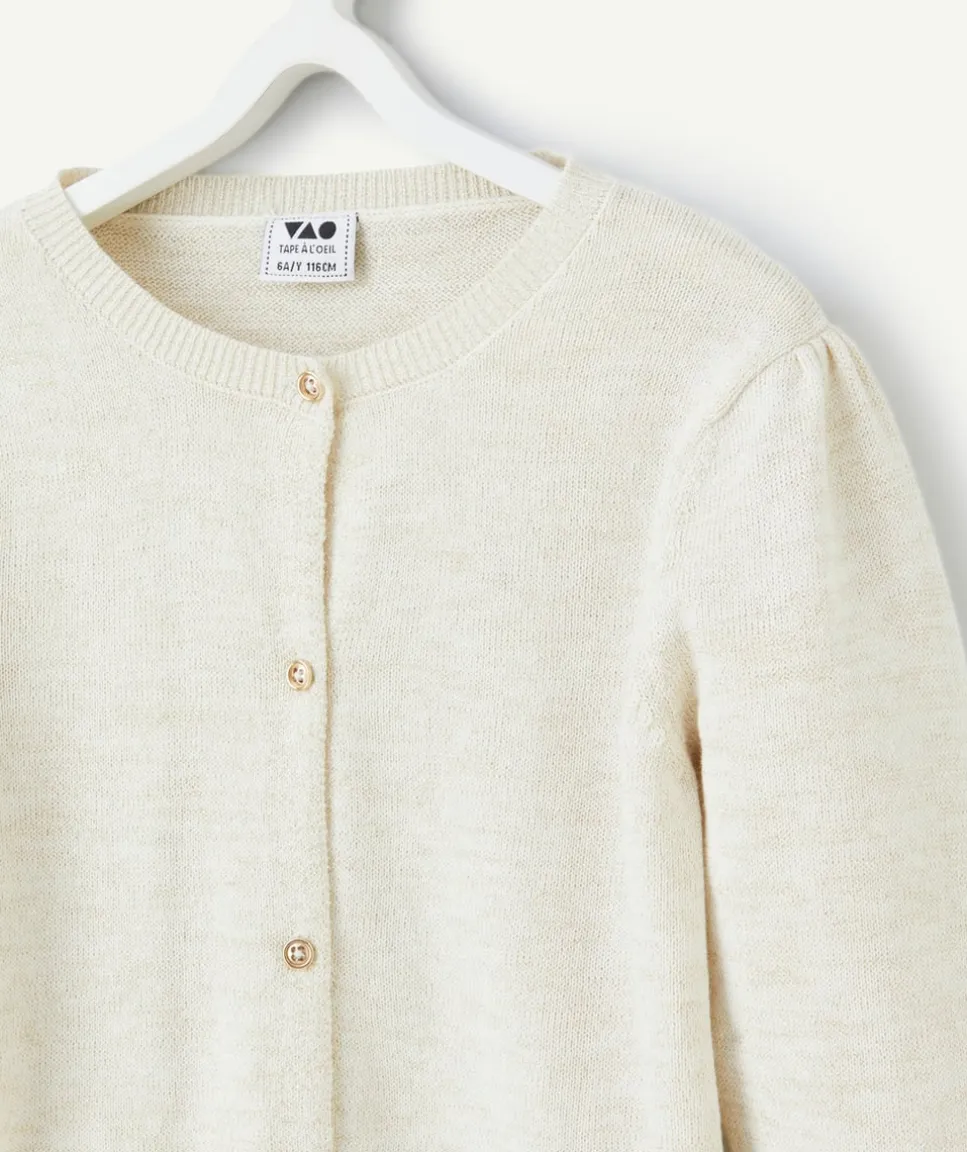 Cardigan manches longues fille écru avec détails pailletés