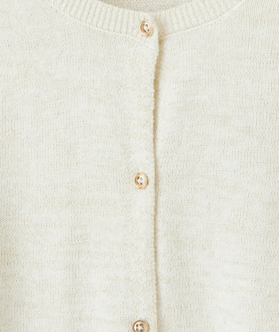 Cardigan manches longues fille écru avec détails pailletés