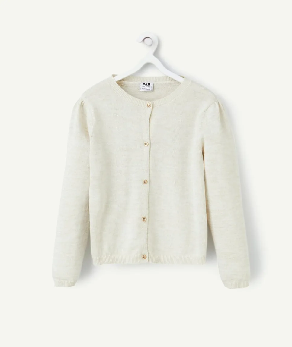 Cardigan manches longues fille écru avec détails pailletés