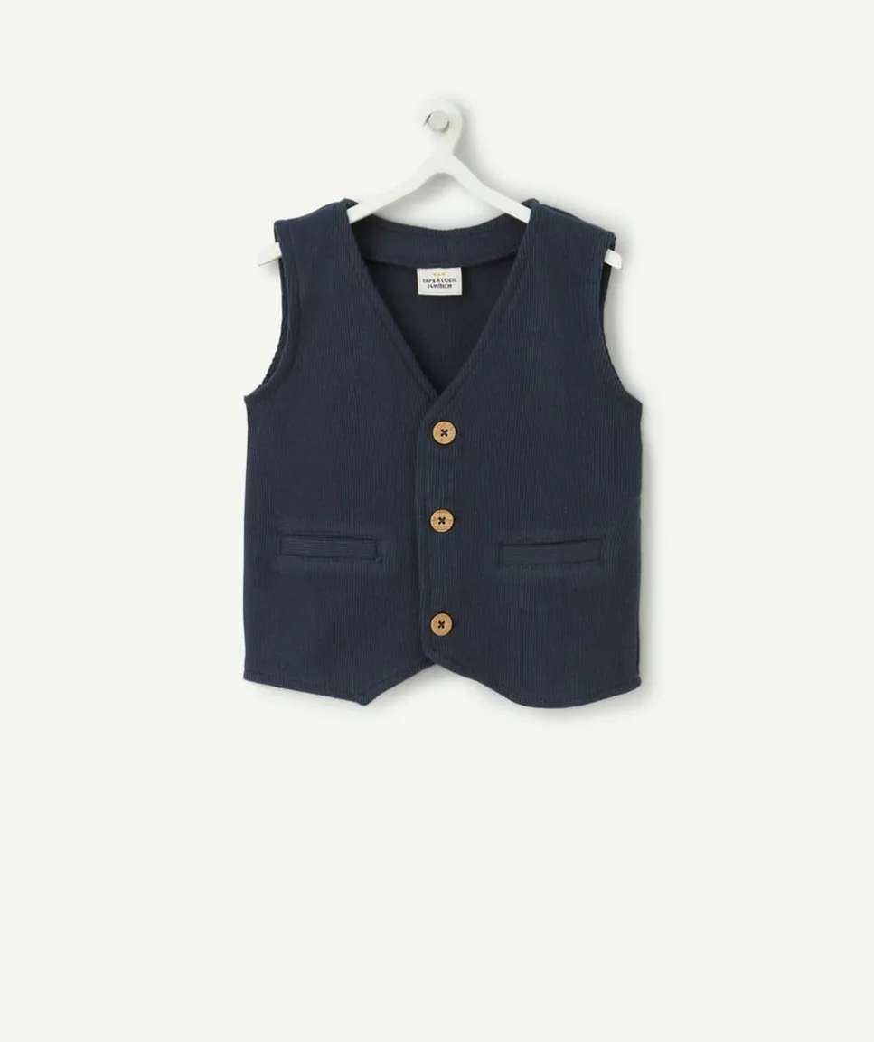 Cardigan sans manches bébé garçon bleu marine côtelé