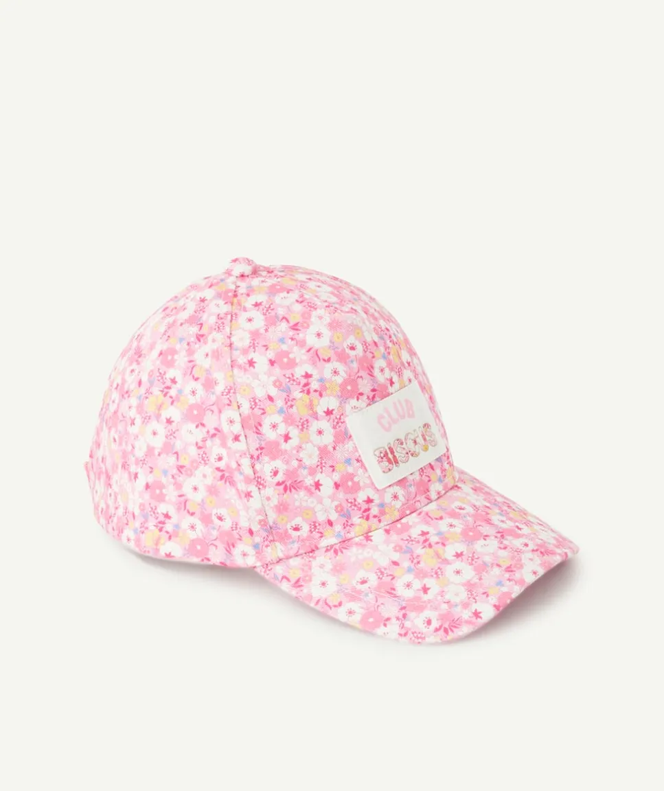 Casquette bébé fille imprimé fleurs et patch brodé club bisous