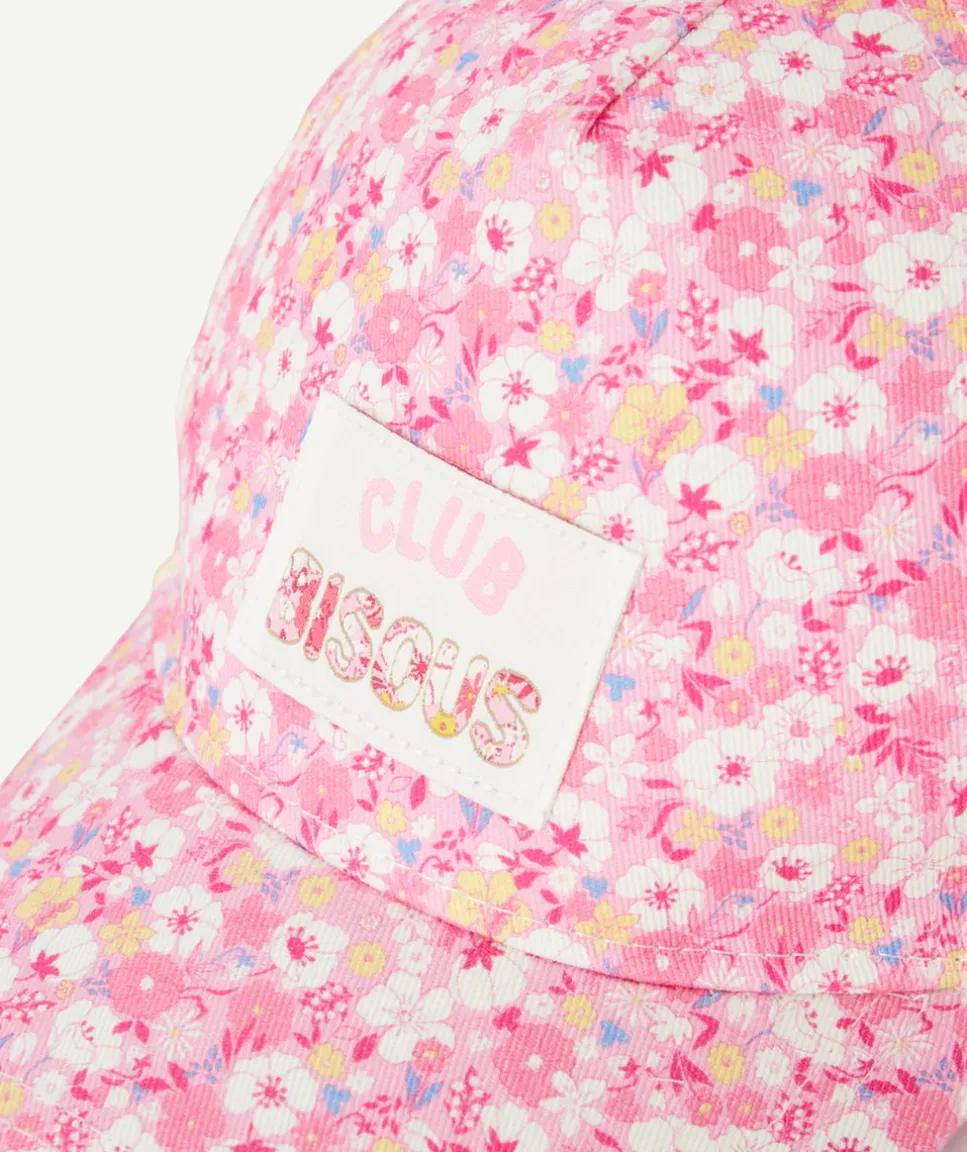 Casquette bébé fille imprimé fleurs et patch brodé club bisous