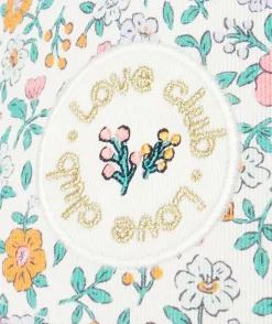 Casquette bébé fille rose et blanc imprimé fleuri avec patch brodé