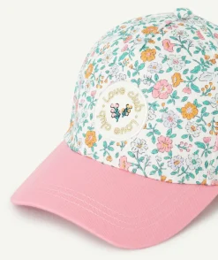 Casquette bébé fille rose et blanc imprimé fleuri avec patch brodé