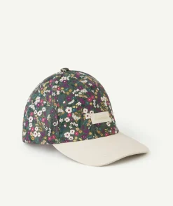 Casquette bébé fille rose et vert imprimé fleuri