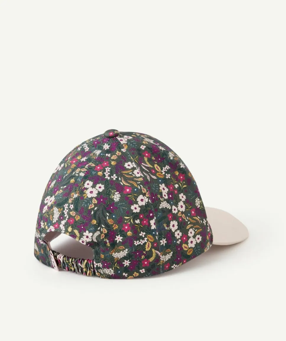 Casquette bébé fille rose et vert imprimé fleuri