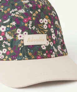 Casquette bébé fille rose et vert imprimé fleuri