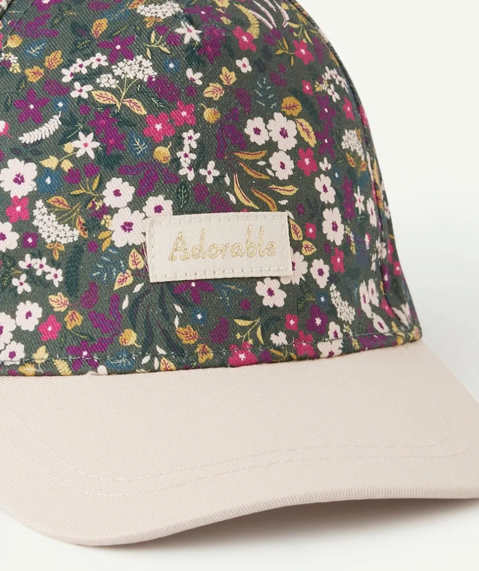 Casquette bébé fille rose et vert imprimé fleuri