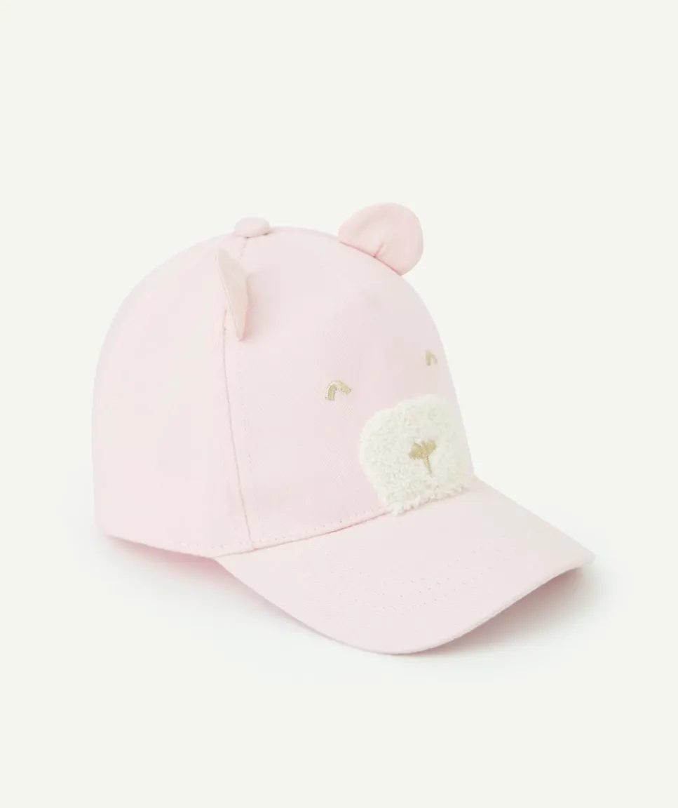 Casquette bébé fille rose thème ourson avec détails bouclettes