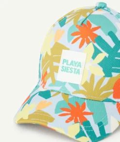 Casquette bébé garçon bleue avec patch brodé et imprimé feuille