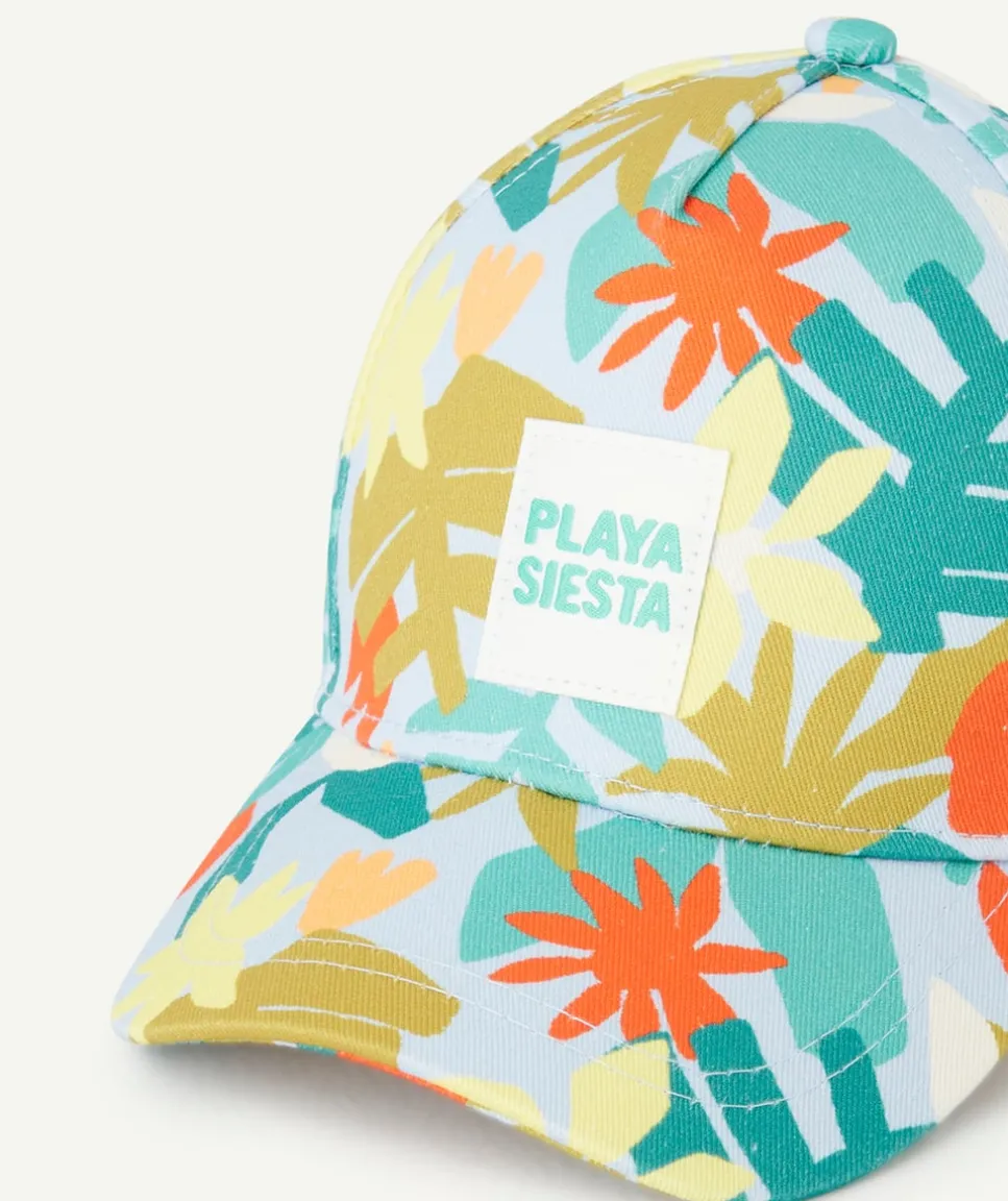 Casquette bébé garçon bleue avec patch brodé et imprimé feuille