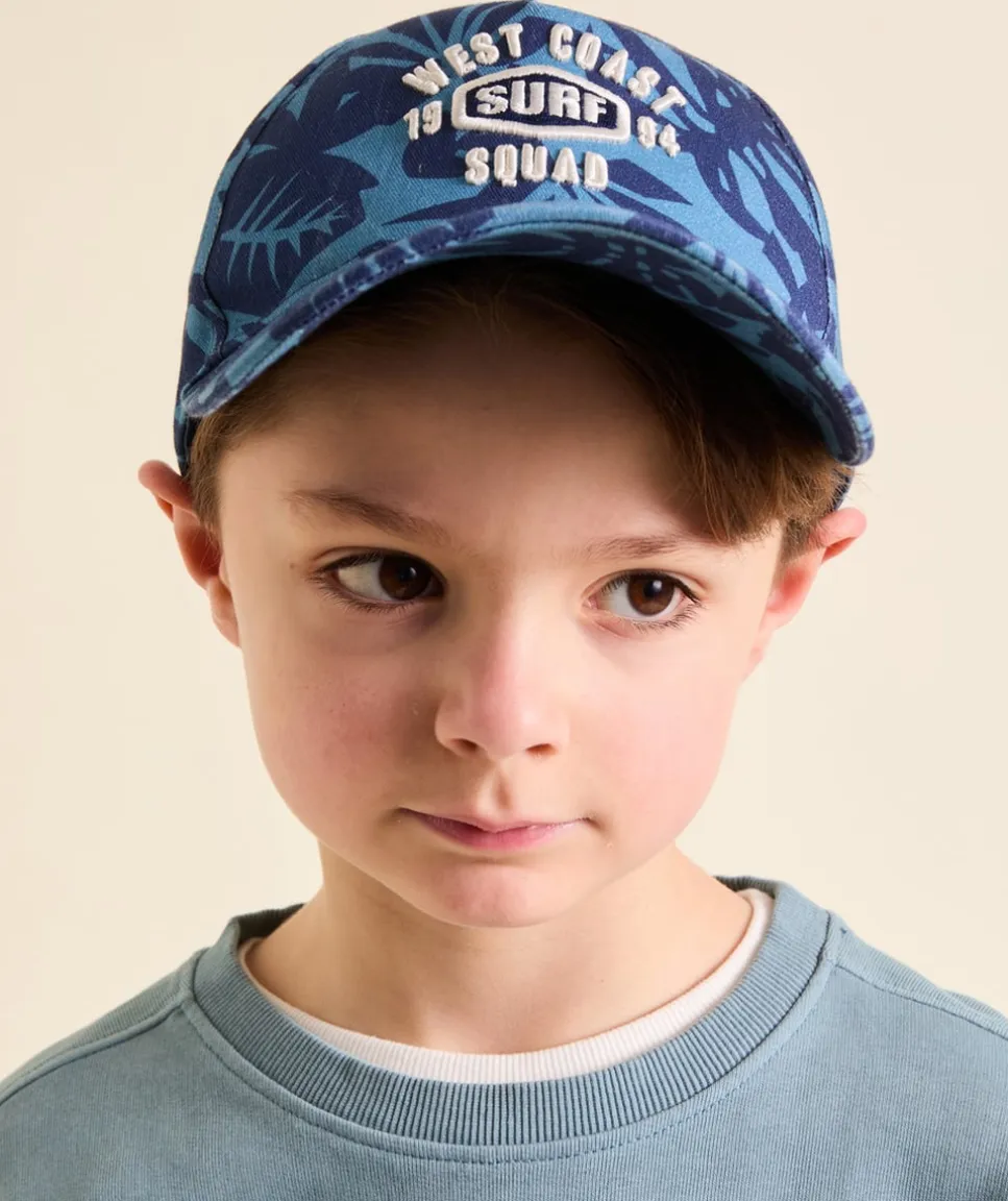 Casquette bleue garçon imprimé tropical