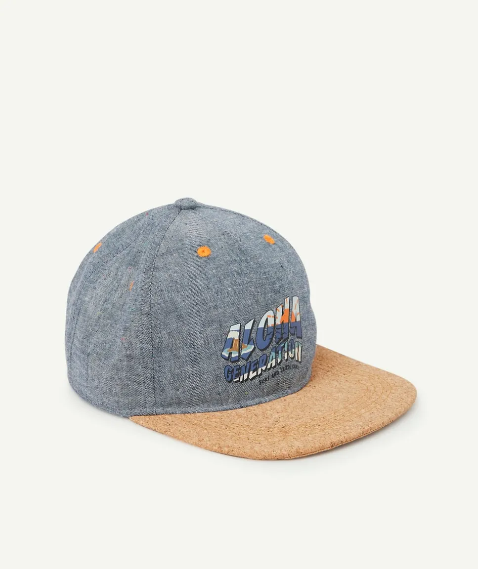Casquette bleu garçon en coton avec visière effet liège