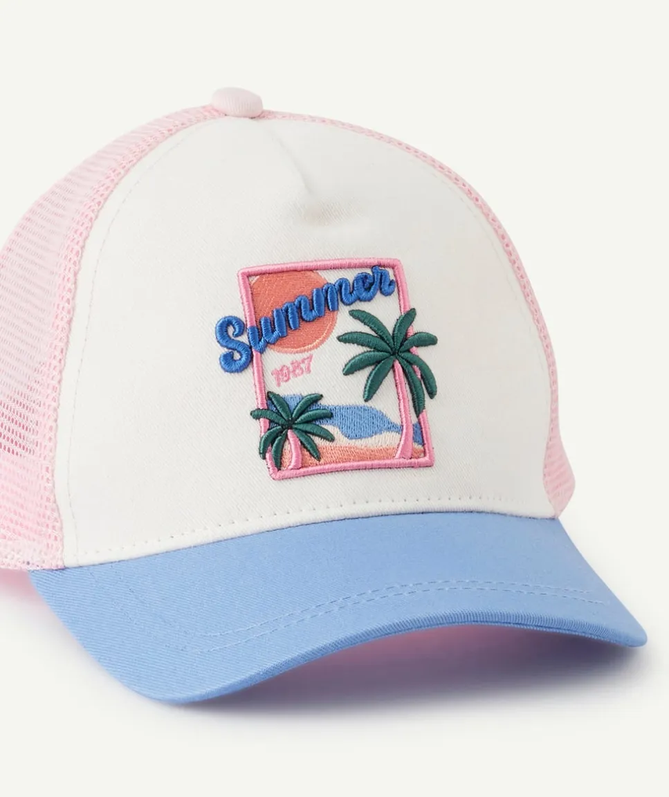 Casquette fille imprimé summer rose et bleu