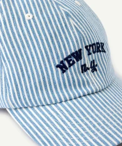 Casquette fille rayée bleu avec broderie