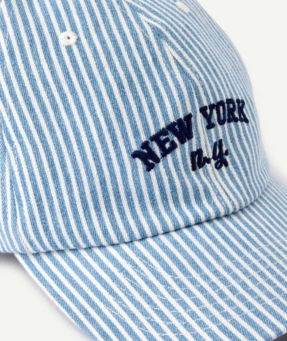 Casquette fille rayée bleu avec broderie