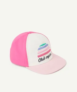 Casquette fille rose avec message et motif brodé coloré