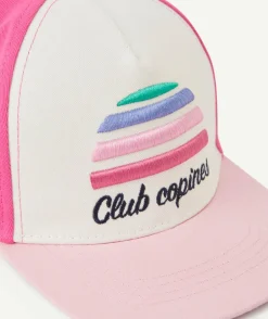 Casquette fille rose avec message et motif brodé coloré