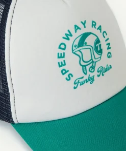 Casquette garçon avec filet bleu marine et message casque vert