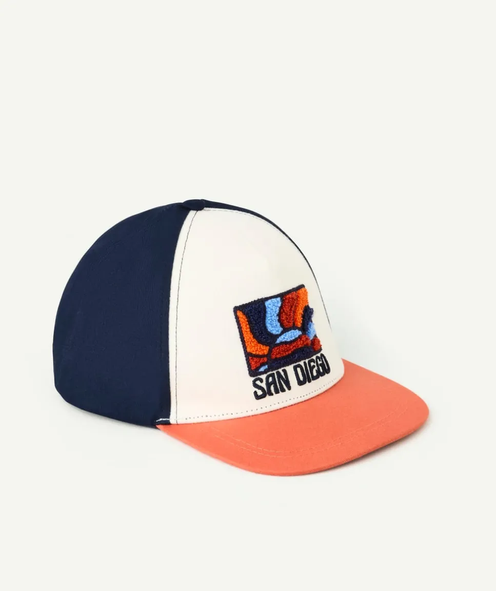 Casquette garçon bleu marine et orange avec patch coloré