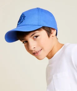Casquette garçon en coton bleu avec message sole brodé