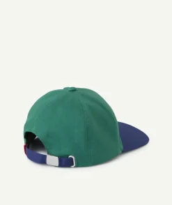 Casquette garçon en coton kaki et bleu avec patch en bouclettes