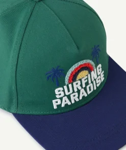 Casquette garçon en coton kaki et bleu avec patch en bouclettes