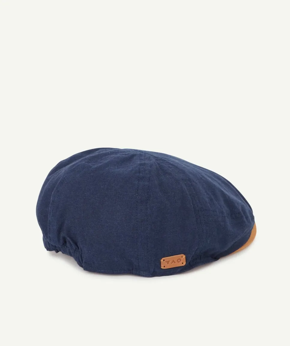 Casquette gavroche garçon en coton bleu marine et camel