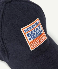 Casquette polaire garçon bleu marine avec patch et messages
