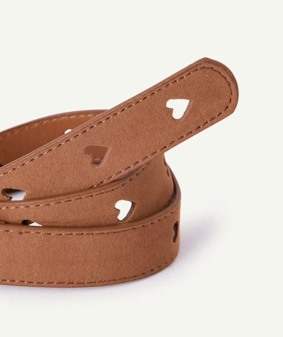 Ceinture fille perforée cœurs camel