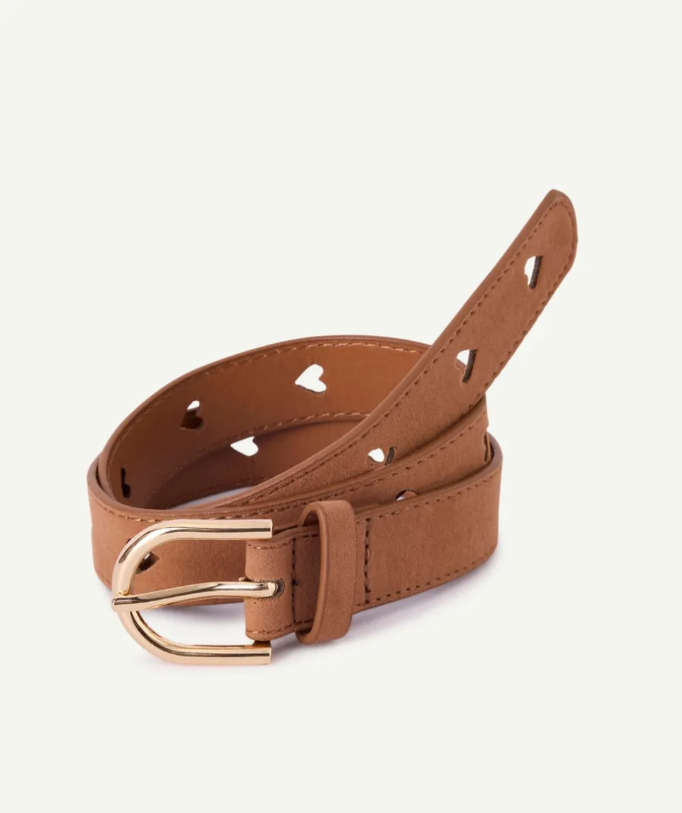 Ceinture fille perforée cœurs camel