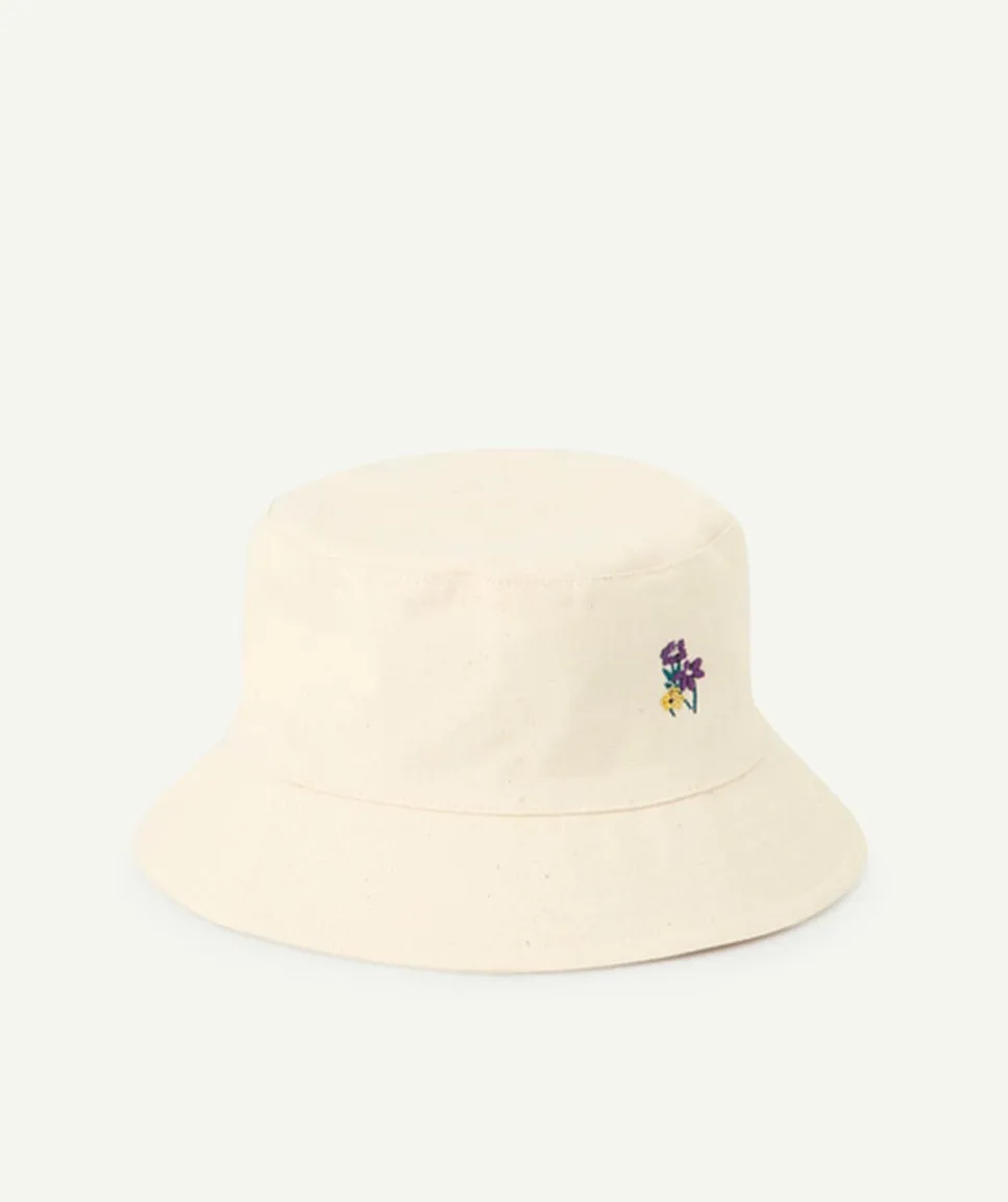 Chapeau fille en coton écru imprimé floral