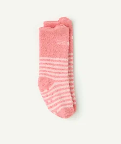 Chaussettes bébé fille rose rayées antidérapantes