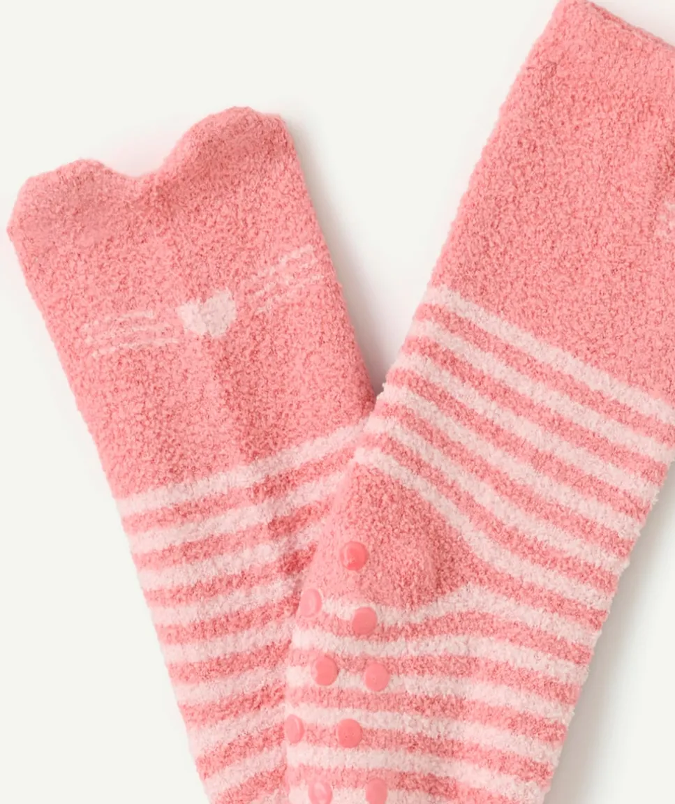 Chaussettes bébé fille rose rayées antidérapantes