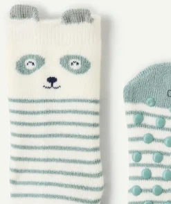 Chaussettes bébé garçon panda rayé tout doux