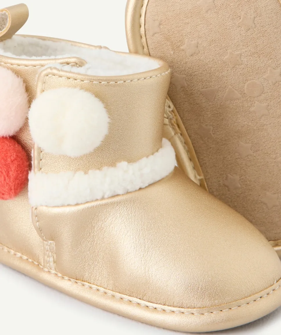 Chaussons bébé fille couleur dorée avec détails colorés