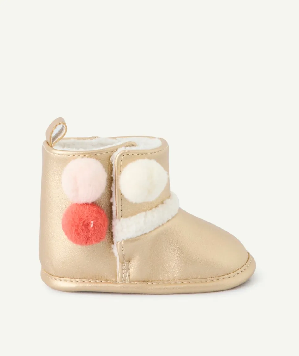 Chaussons bébé fille couleur dorée avec détails colorés