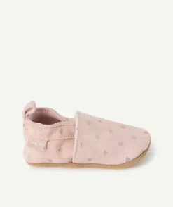 Chaussons bébé fille rose imprimé cœurs