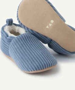 Chaussons bébé garçon bleu côtelé douillet