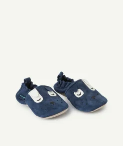 Chaussons bébé garçon bleus marine motif tête de chien