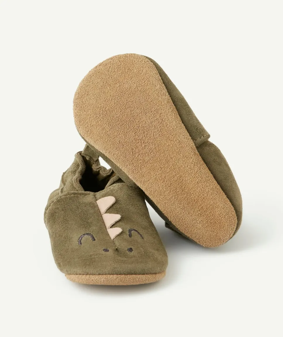 Chaussons bébé garçon vert imprimé dinosaure