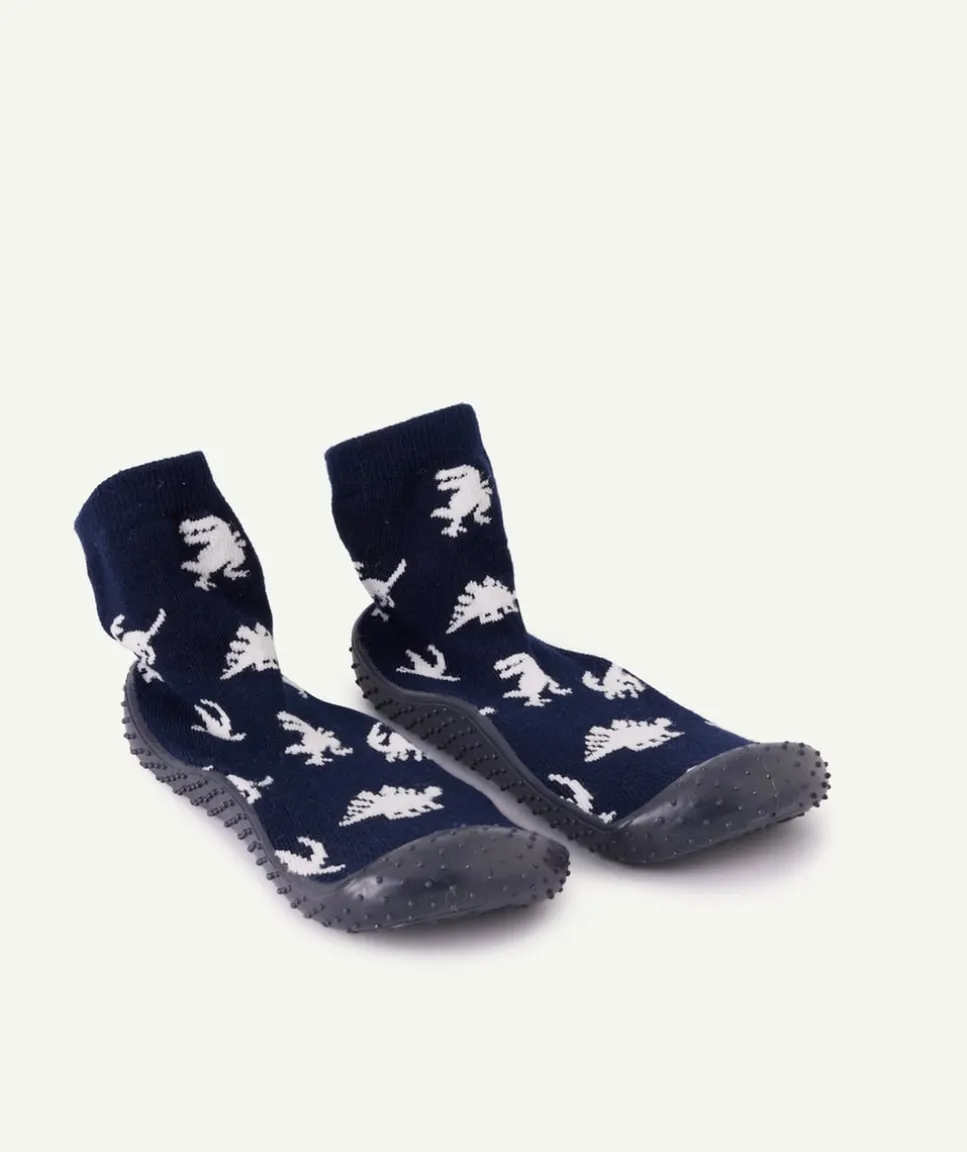 Chaussons chaussettes garçon bleus dinosaures