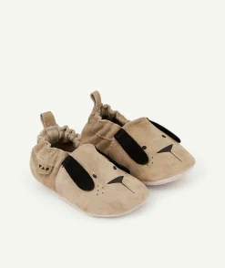 Chaussons en partie en cuir bébé garçon kaki avec motif chien