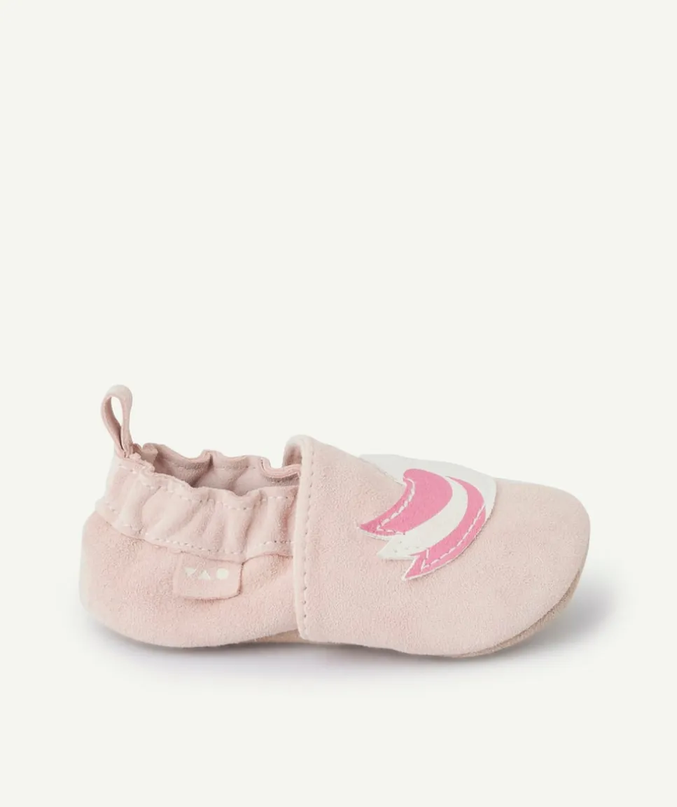 Chaussons en partie en cuir rose pour bébé fille